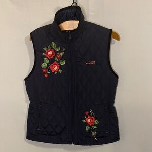 Arandu Quilted Navy Blue Floral Embroidered Vest Size Large